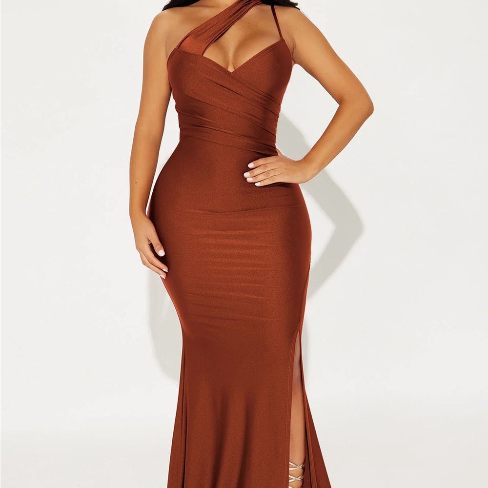 Fashion Nova Rust Asymmetrical Cut Out Bodycon Dress